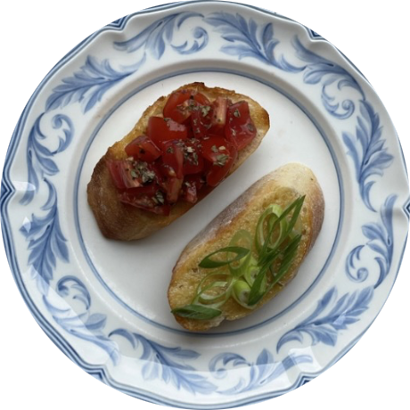 Bruschetta on blue plate