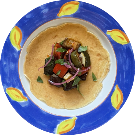 Ratatouille crepe on painted plate