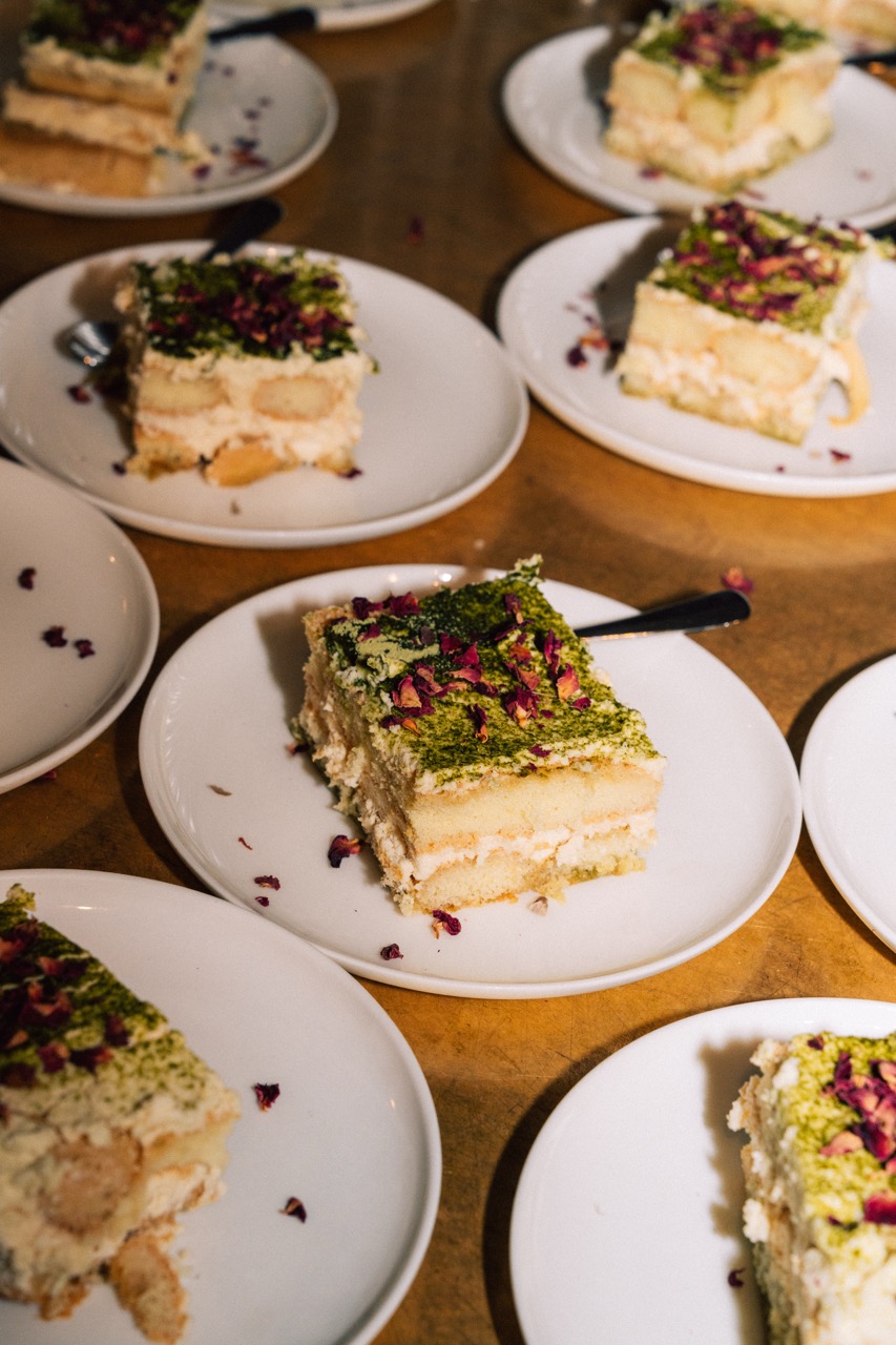 Matcha and rose tiramisu